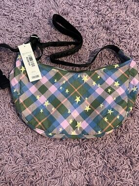 NWT Green Star Plaid Baggu Medium Crescent Crossbody Bag
